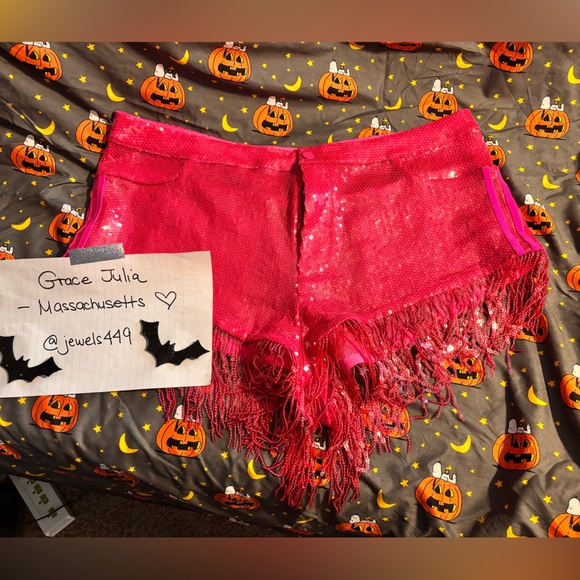 Pink Sequin Fringe Shorts